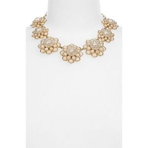 KATE SPADE 12k Gold Plated Zinnia Flower Floral 3D Rare Crystal & Faux Pearl Nec